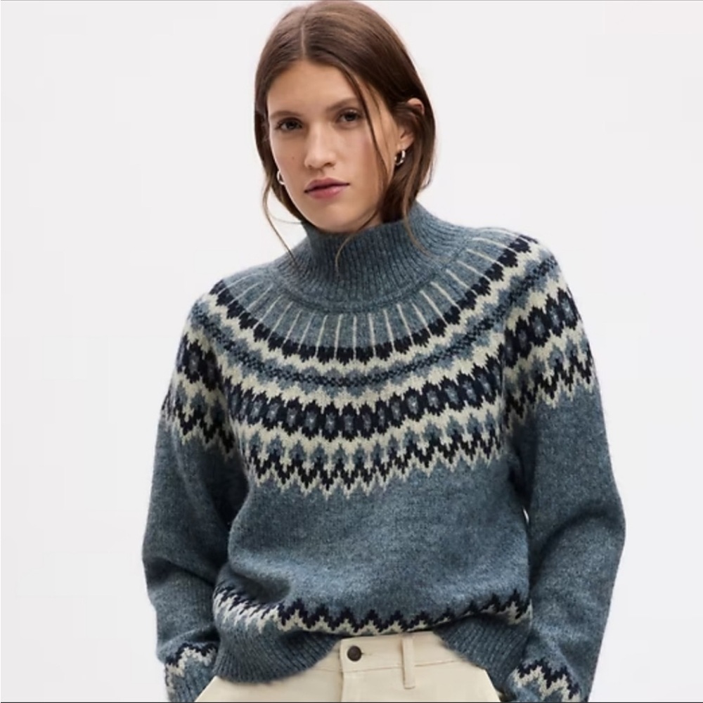 GAP Nordic Blue Fair Isle Turtleneck Sweater